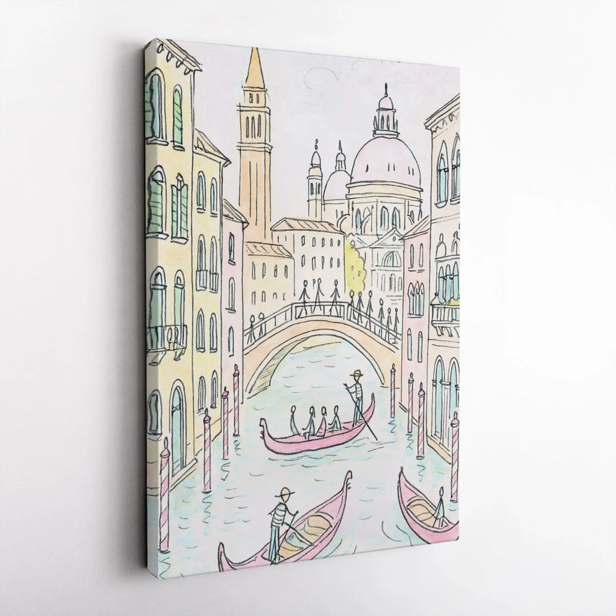 Venice Canal Art Print | Watercolor Gondola Sketch Wall Decor | Gallery-Quality 1.25" Canvas | Travel Enthusiast Gift