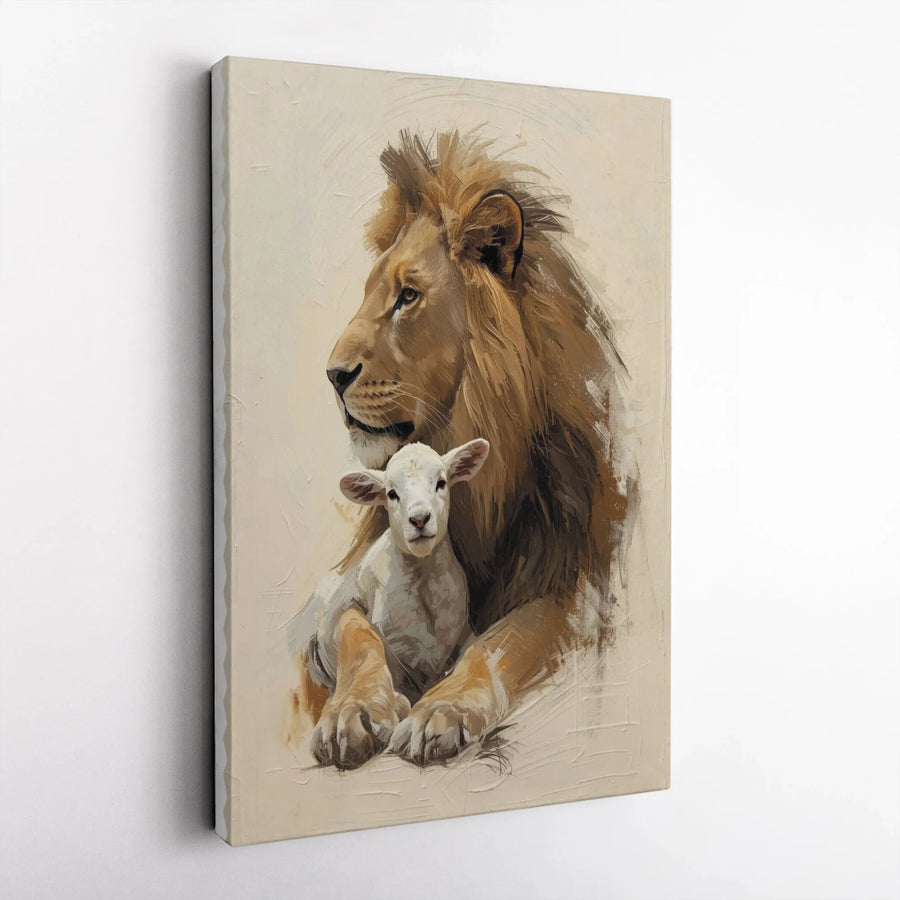 Lion and Lamb Wall Art | Christian Religious Canvas Print | Premium Gallery Wrapped 1.25 Inch Profile | Faith-Based Home Decor Gift