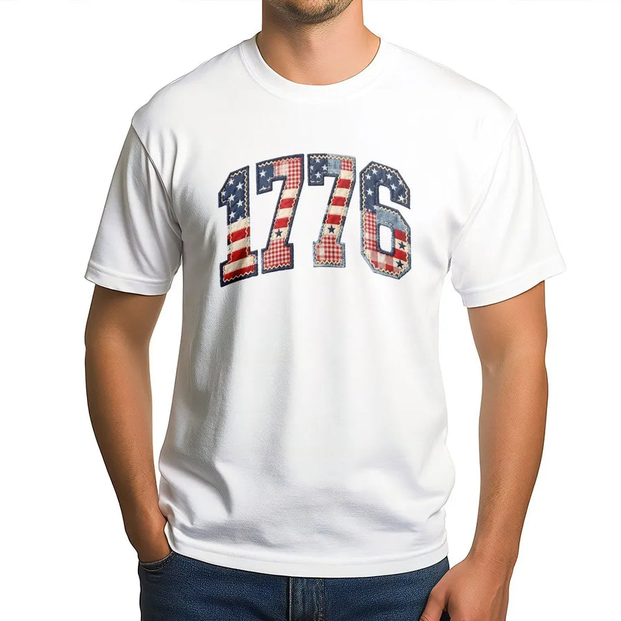 1776 Patriotic T-Shirt | Faux Patchwork American Flag Design | Premium Soft Cotton Blend Sweatshirt | Fourth of July Anniversary Gift
