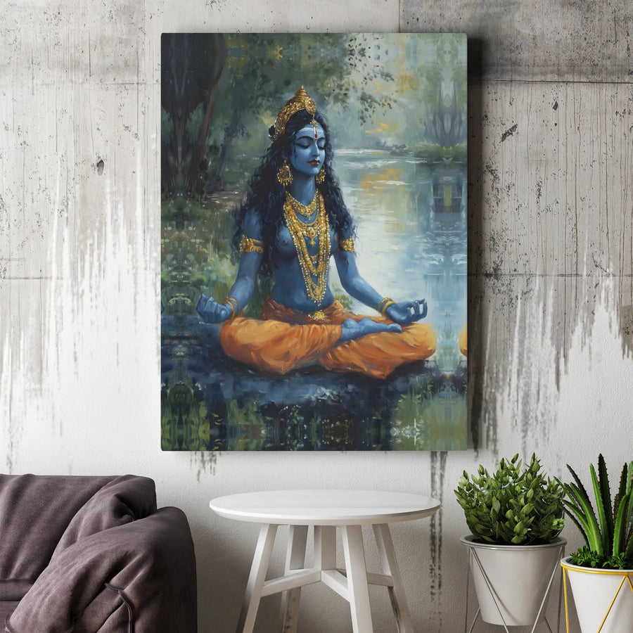 Hindu Goddess Meditation Canvas Wall Art | Serene Lotus Pose Deity Print | 1.25" Gallery Wrapped Canvas | Spiritual Zen Decor Gift for Yoga Lovers