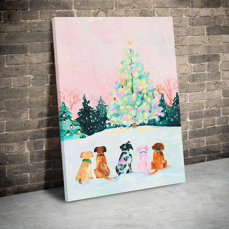 Watercolor Dogs Christmas Canvas | Festive Dog Lovers Wall Art | Premium Gallery Wrapped Print | Holiday Home Decor Gift For Pet Owners
