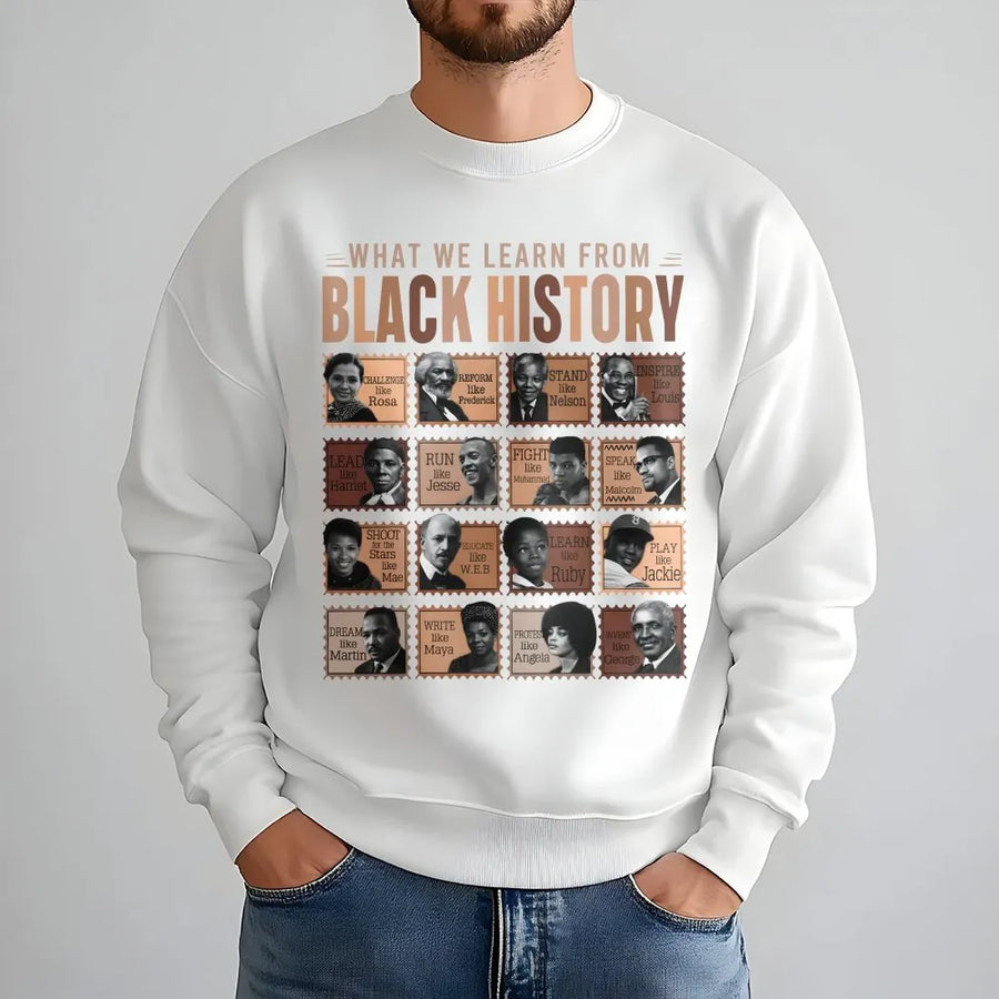 Black History Month Sweatshirt | Historical Icons Graphic Print | Cotton Blend Premium Apparel | Inspirational Gift for African American Heritage Month