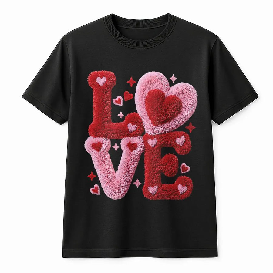 Love Yarn T-Shirt | Textured 3D Knit Look Graphic | Premium Soft Cotton Tee | Romantic Valentine's Day Gift For Her