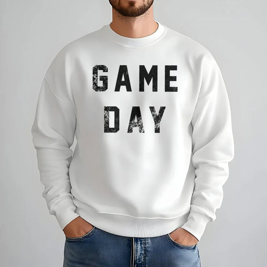 Game Day Football Sweatshirt | Distressed Athletic Font Graphic | Soft Unisex Cotton Tee | Tailgating Apparel & Sports Fan Gift