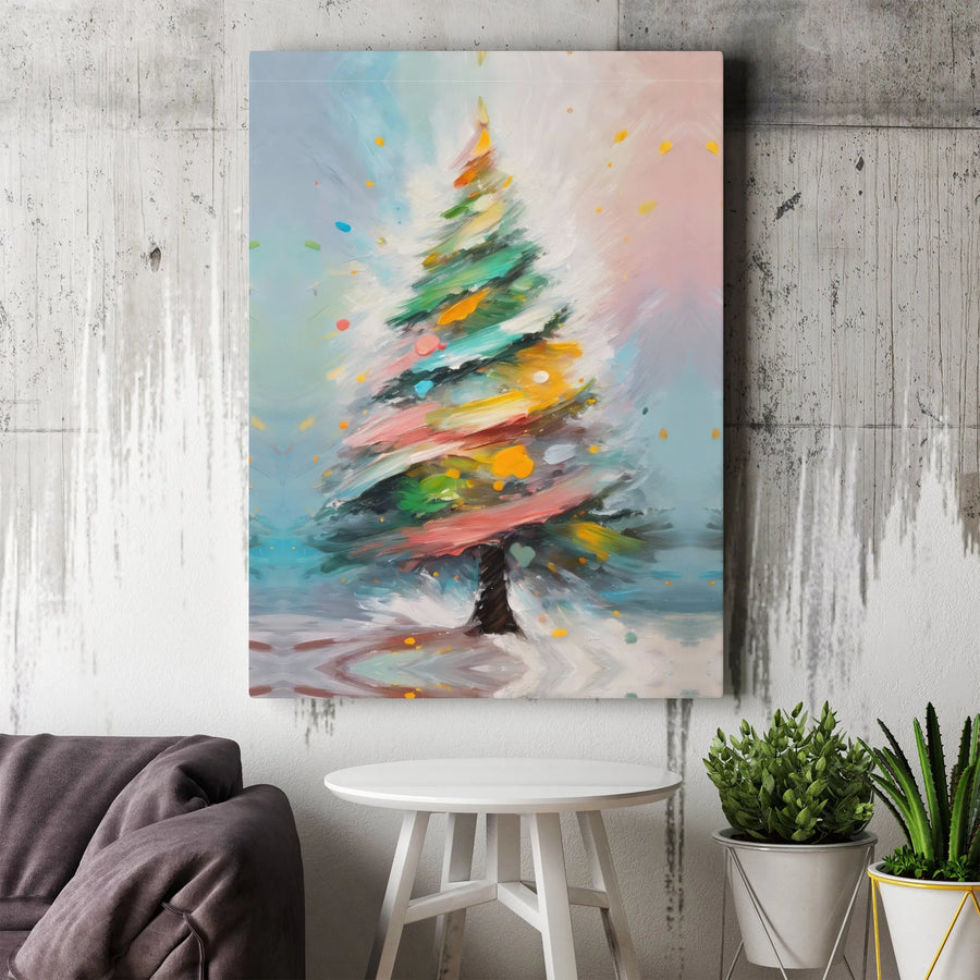 Abstract Christmas Tree Canvas Art | Modern Colorful Holiday Wall Decor | Gallery-Wrapped Premium Print | Festive Home & Office Gift