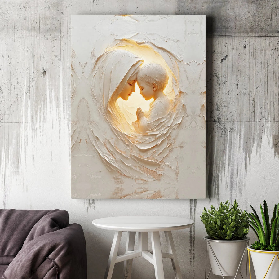 Virgin Mary and Baby Jesus Canvas Art | Textured Religious Wall Decor | Premium Fade-Resistant Print | Spiritual Christian Home Gift