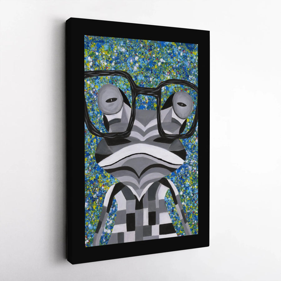Hipster Frog Canvas Wall Art | Whimsical Animal Portrait with Glasses | Premium Gallery Wrap Print | Modern Decor for Office or Nursery