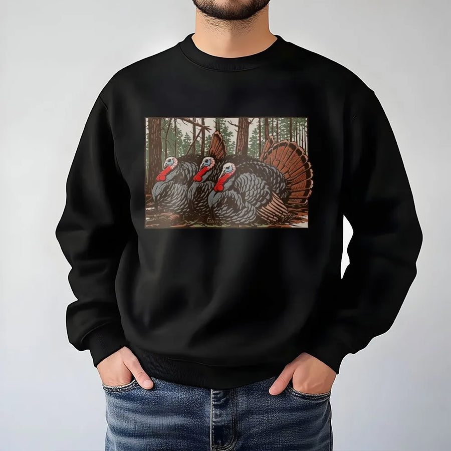 Wild Turkey Graphic Sweatshirt | Vintage Forest Scene Illustration | Premium Cotton-Poly Blend | Gift for Hunters and Outdoorsmen