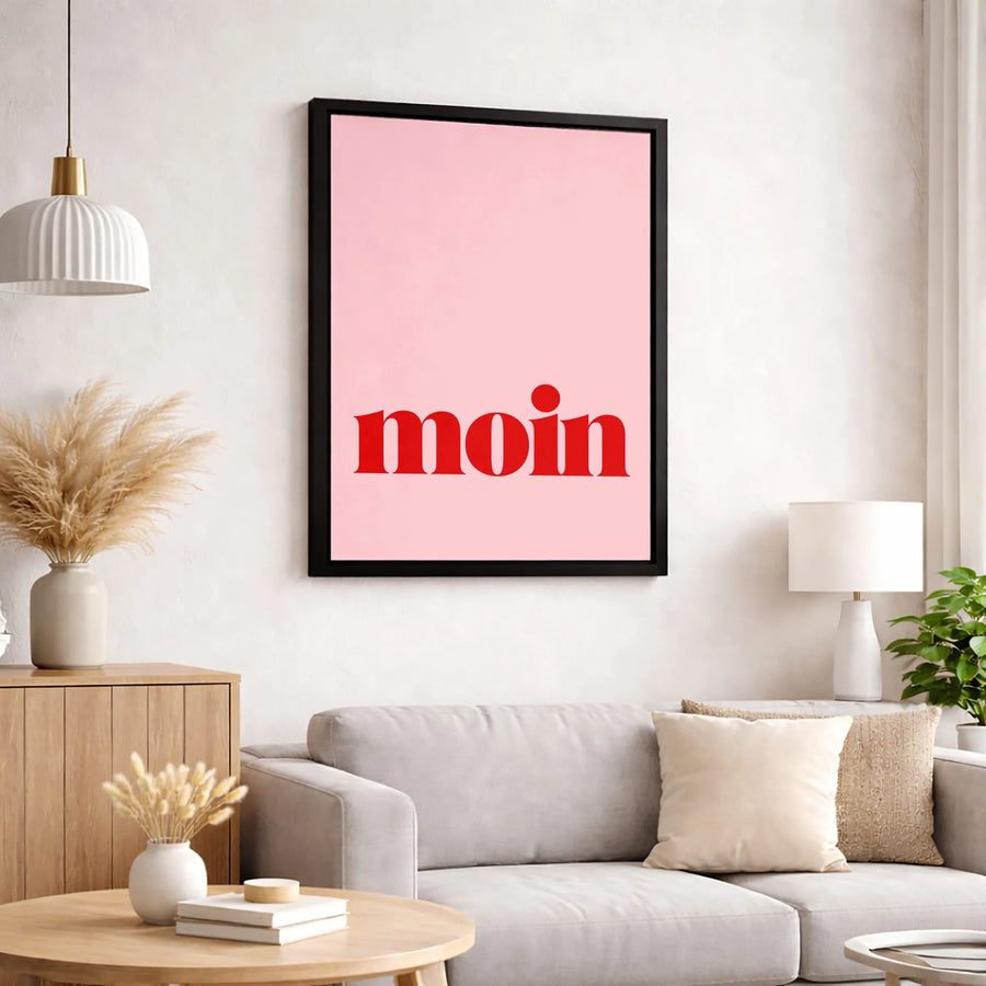 Moin Canvas Print | Minimalist German Greeting Wall Art | Premium Fade-Resistant Gallery Wrap | Modern Home Decor Gift