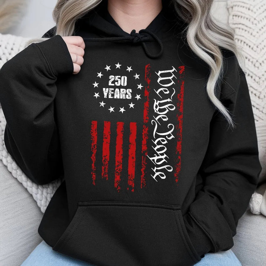 250th Anniversary Hoodie | We The People Distressed American Flag | Premium Cotton Blend | Commemorative Patriot Gift