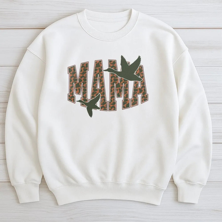 Camo Mama Sweatshirt | Duck Hunting Country Style Design | Premium Cotton Blend | Gift For Hunting Mom Or Outdoorsy Wife
