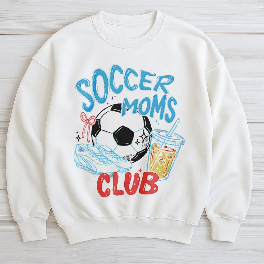 Soccer Mom Club Sweatshirt | Trendy Doodle Gameday Graphic | Premium Cotton Blend | Gift For Sports Moms And Soccer Fans