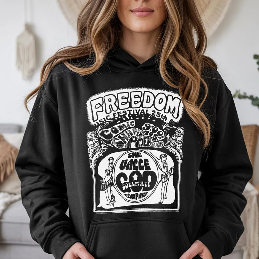 Freedom Music Festival Hoodie | Vintage 70s Psychedelic Graphic | Premium Cotton Blend | Retro Concert Lover Gift