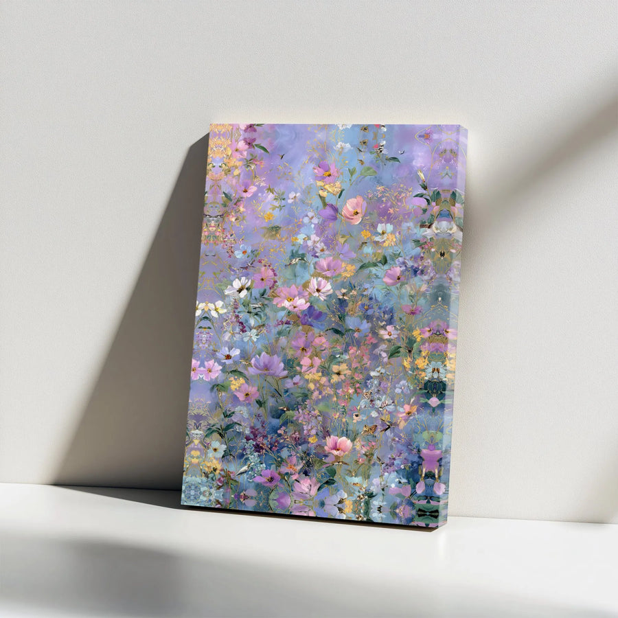 Wildflower Meadow Canvas Wall Art | Lavender and Gold Floral Print | 1.25-Inch Gallery Wrap | Bohemian Botanical Home Decor Gift