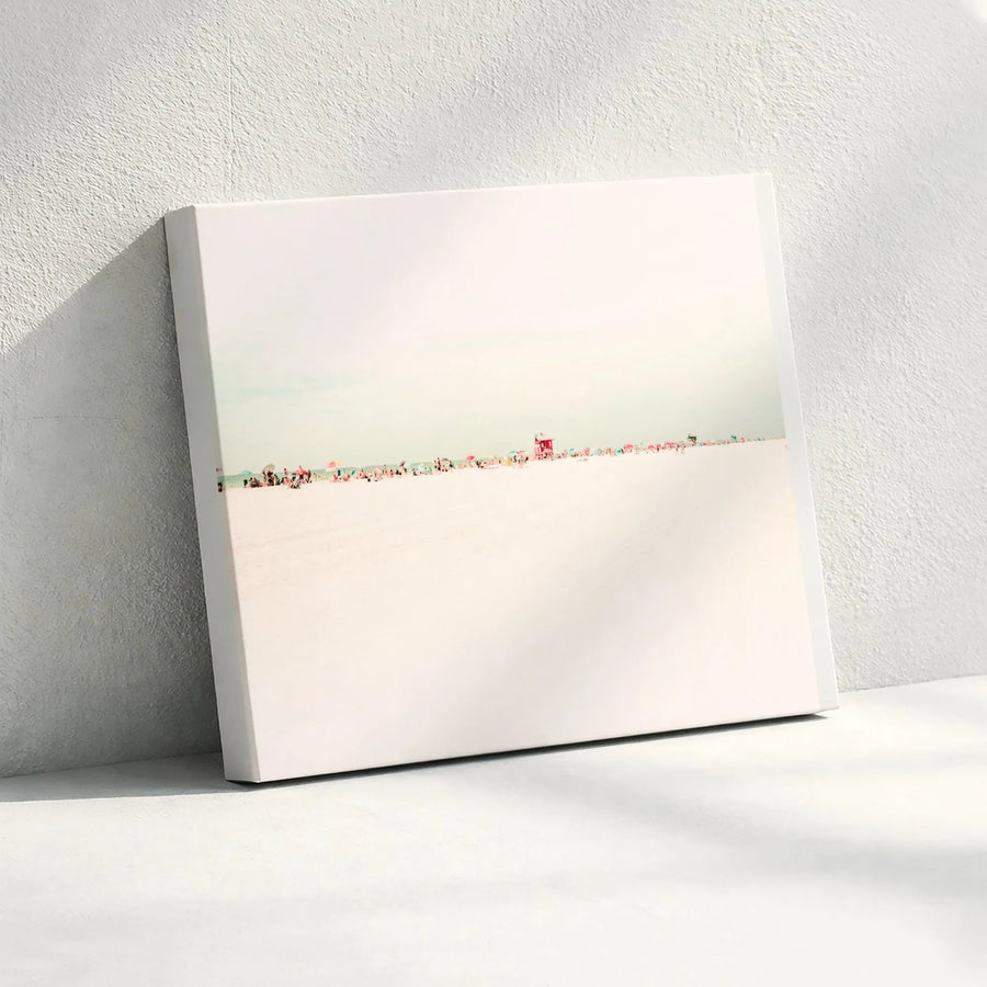 Minimalist Beach Canvas Wall Art | Pastel Seascape with Lifeguard Tower | Premium Fade-Resistant Print | Collector's Coastal Home Decor