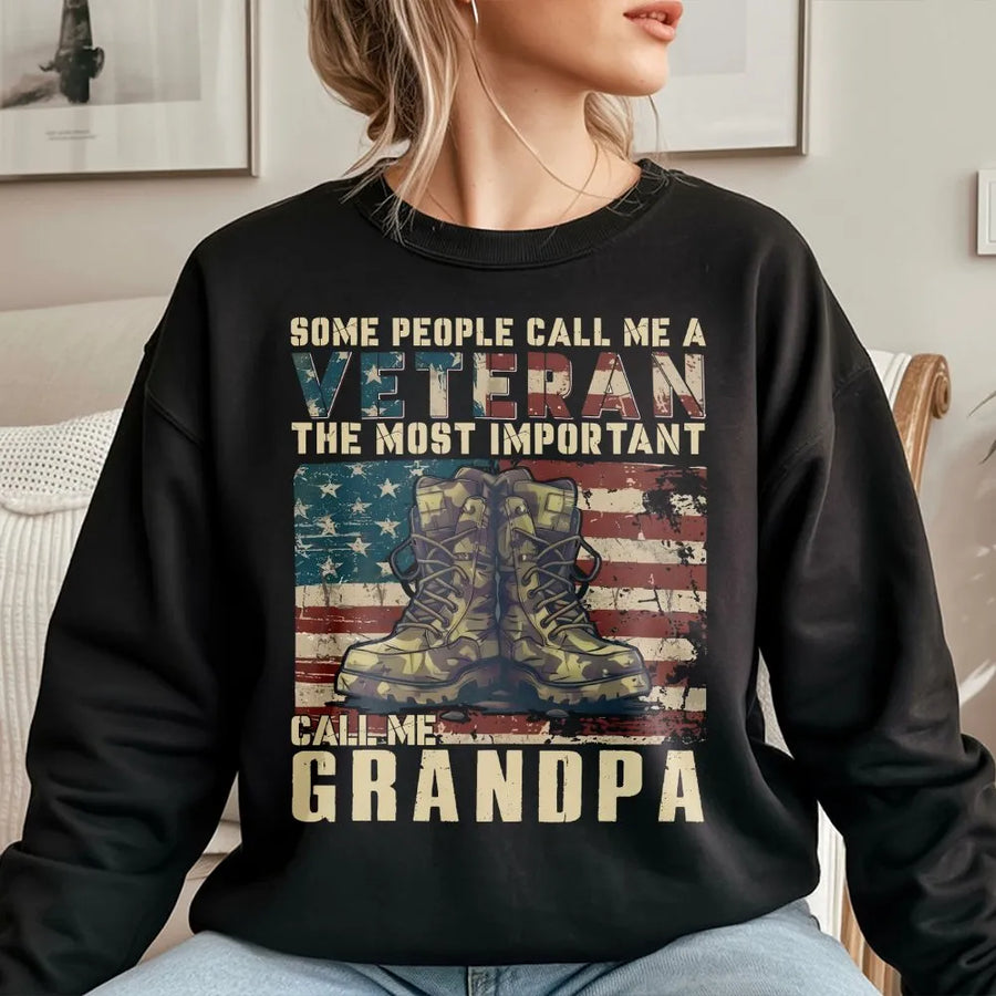 Veteran Grandpa Sweatshirt | Patriotic American Flag & Boots Graphic | Premium Cotton Tee | Gift for Military Grandfather