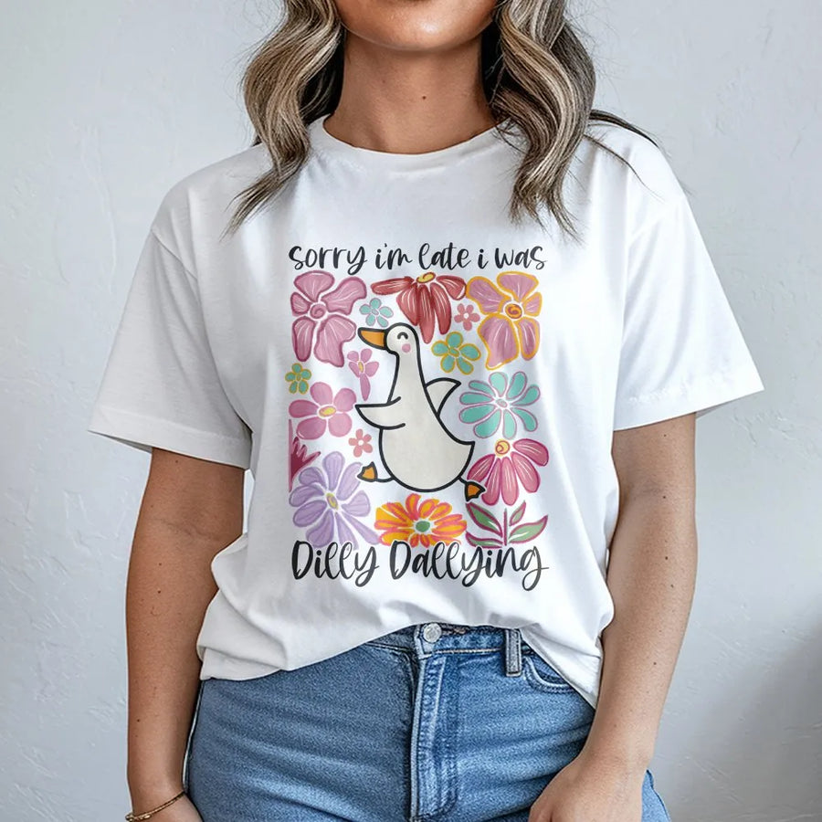 Funny Goose T-Shirt | Sarcastic Dilly Dallying Quote | 100% Premium Cotton Tee | Unique Gift For Women Mom And Animal Lovers
