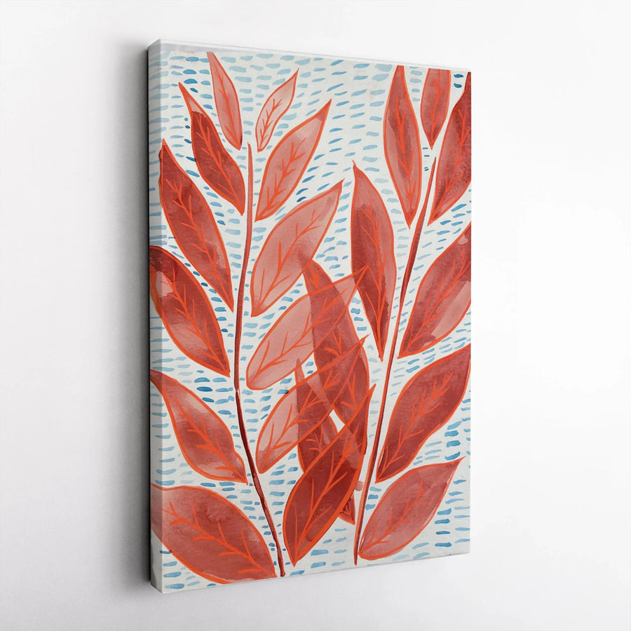 Orange Leaf Abstract Vertical Canvas | Vibrant Botanical Watercolor Print | Premium Thick Gallery Wrapped Canvas | Modern Minimalist Home & Office Decor Gift