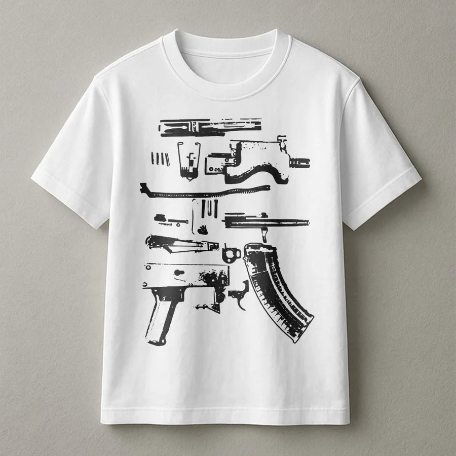 Gun Schematic T-Shirt | Exploded View Rifle Blueprint | Premium Cotton Blend Pullover | Gift for Gun Enthusiast