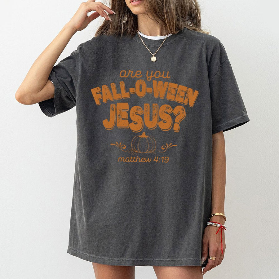 Fall-O-Ween Jesus T-Shirt | Christian Pumpkin Scripture Matthew 4:19 | 100% Cotton Premium Tee | Faith-Based Halloween Gift for Women and Men