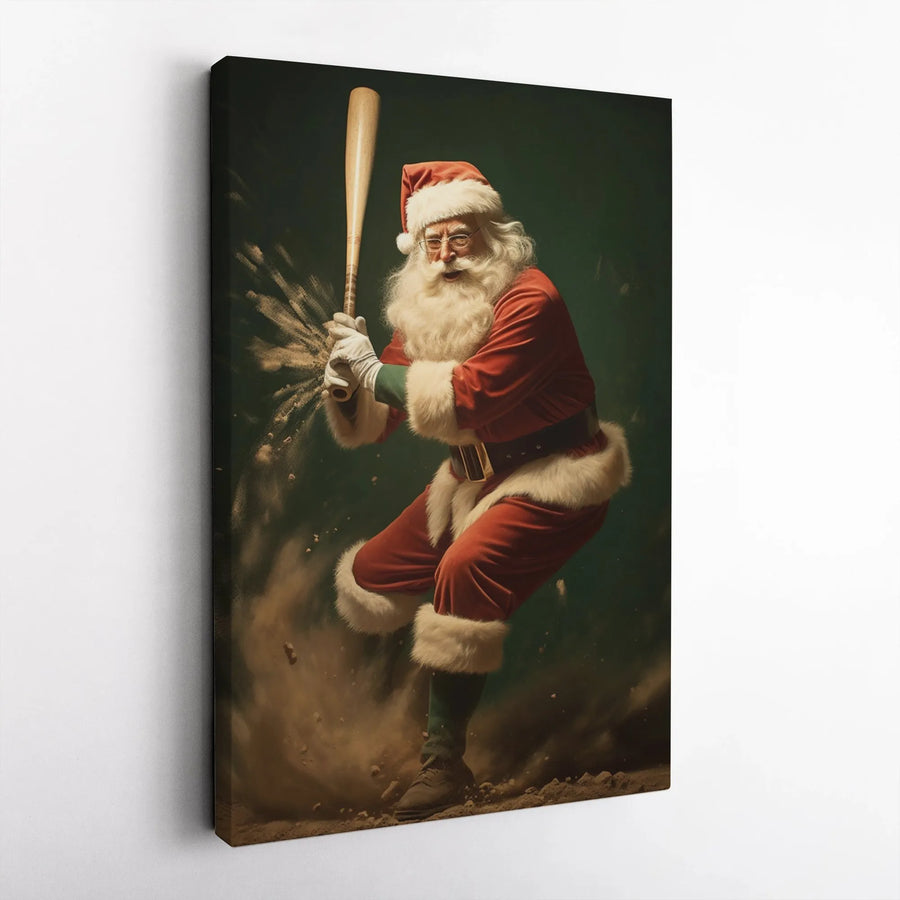 Santa Claus Baseball Canvas Wall Art | Sports Action Holiday Print | Premium 1.25" Thick Gallery Wrap | Unique Christmas Gift for Baseball Fans