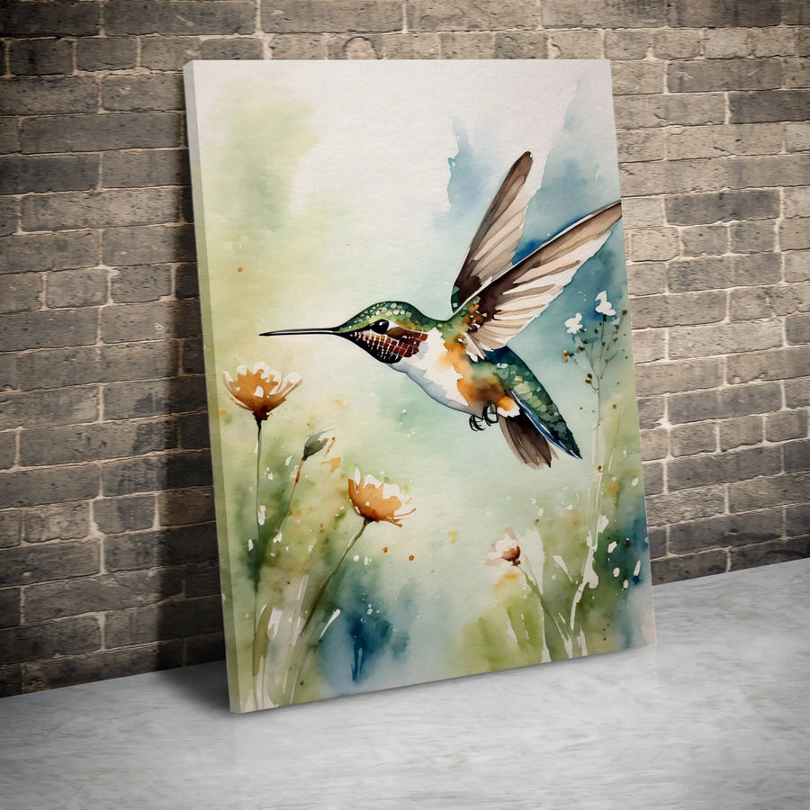 Watercolor Hummingbird Canvas Wall Art | Delicate Botanical Bird Illustration | Premium Gallery Wrapped Canvas | Nature Lover Gift for Living Room Decor