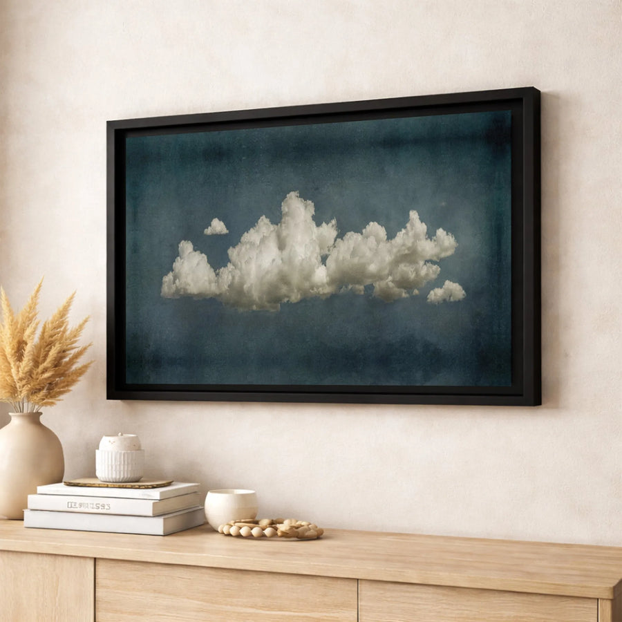 Cloud Wall Art Canvas | Moody Dark Teal Sky Minimalist Print | Premium Gallery Wrapped Decor | Modern Abstract Home Office Gift