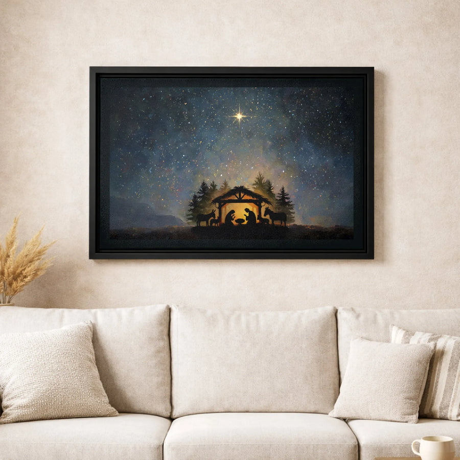 Nativity Scene Canvas Wall Art | Star of Bethlehem Silhouette | Premium Gallery Wrap Print | Religious Christmas Home Decor Gift