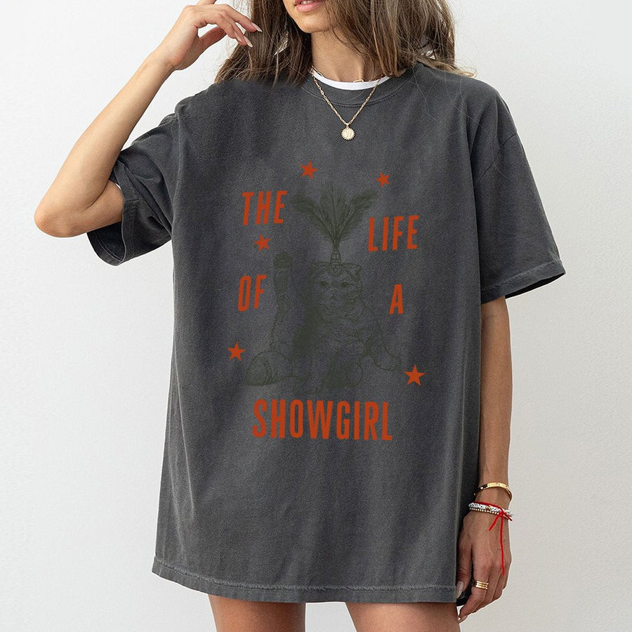 Showgirl Cat T-Shirt | Funny Feather Headdress Kitten Graphic | Premium Cotton Unisex Tee | Gift for Cat Lovers & Broadway Fans