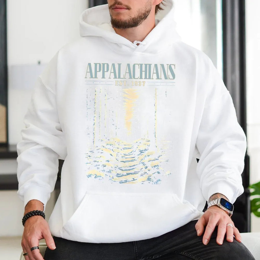 Appalachian Mountains Hoodie | Retro Hiking Graphic Wilderness Print | Premium Cotton-Blend Pullover | Nature Lover Gift For Hikers