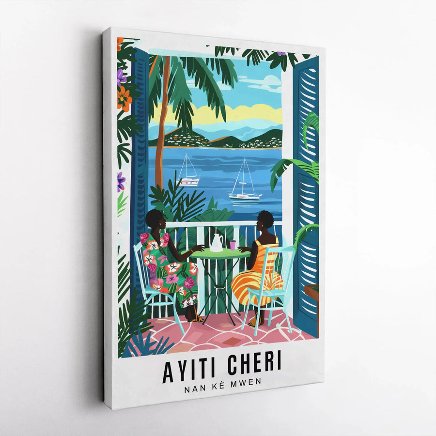 Haiti Wall Art Canvas | Ayiti Cheri Caribbean Travel Poster | Premium Gallery Wrap Decor | Haitian Heritage Home Gift for Living Room