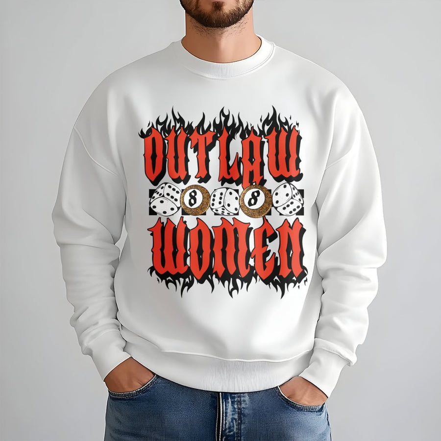 Outlaw Women Sweatshirt | Western Dice and Flame Graphic | Premium Cotton Blend | Cowgirl Aesthetic Western Gift for Women