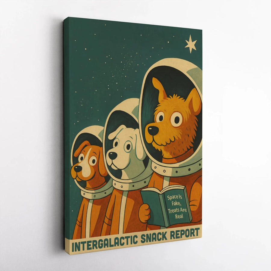 Astronaut Dog Canvas Wall Art | Funny Intergalactic Snack Report Poster | Gallery-Quality Premium Print | Unique Gift for Dog Lovers & Space Fans