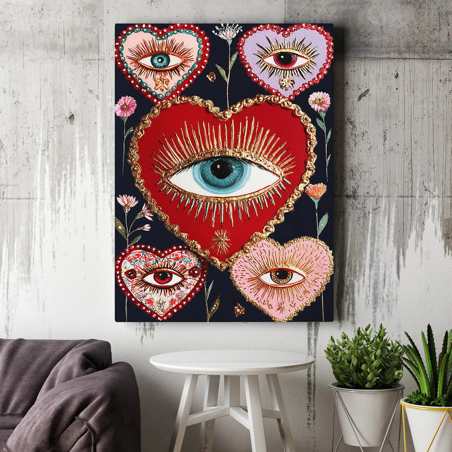 Sacred Heart Wall Art | Mystical All-Seeing Eye Canvas | Gallery Wrapped Premium Decor | Bohemian Gothic Gift for Spiritual Home