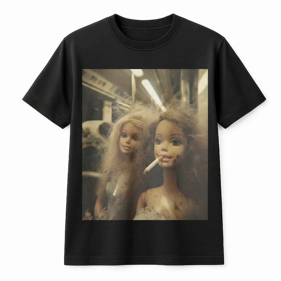Smoking Doll Graphic T-Shirt | Edgy Grunge Aesthetic Print | Premium 100% Cotton Tee | Gift for Alternative Streetwear Fans