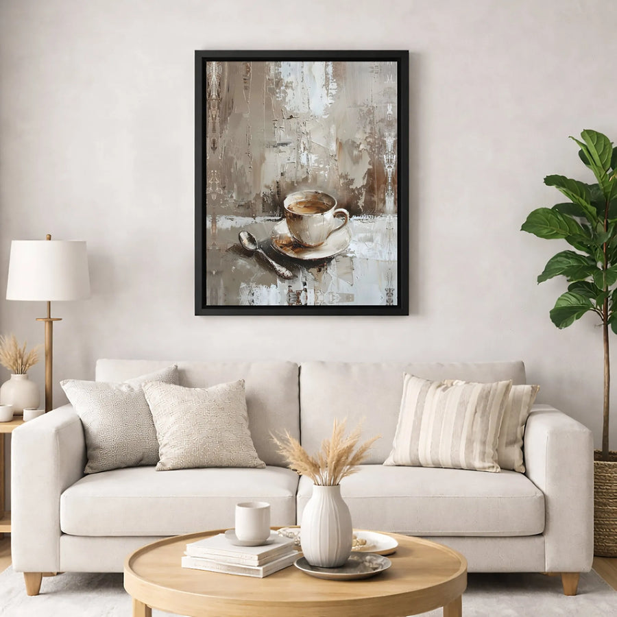 Abstract Coffee Cup Canvas Wall Art | Textured Neutral Kitchen Decor | Premium Fade-Resistant Print | Elegant Coffee Bar Wall Decor