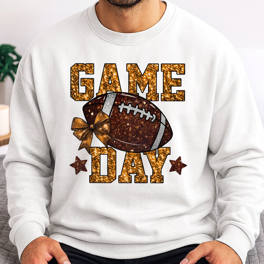 Game Day Football Sweatshirt | Glitter Bow Graphic Design | Premium Cotton Blend | Gift For Football Moms and Fans