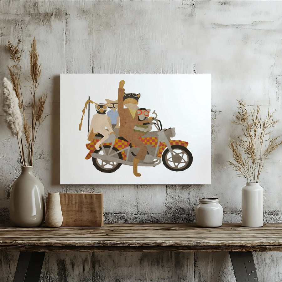 Whimsical Animal Motorcycle Canvas Print | Retro Collage Art Wall Decor | Premium 1.25" Gallery Wrapped Canvas | Unique Gift for Animal Lovers