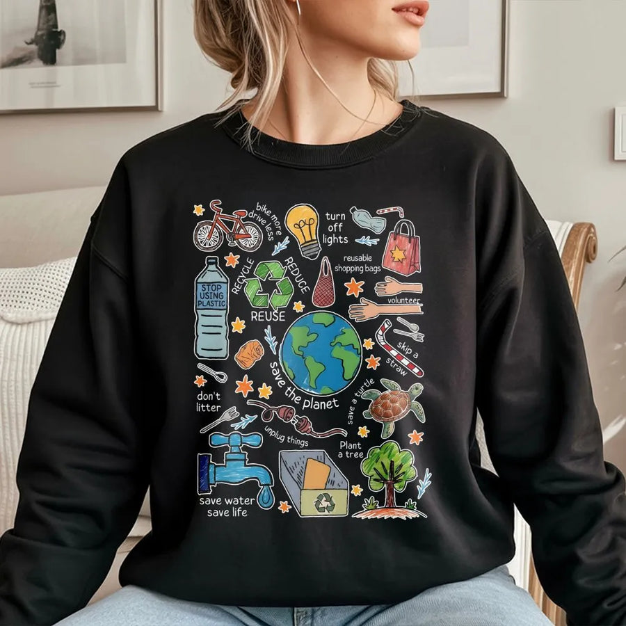Earth Day Graphic Sweatshirt | Save The Planet Eco Friendly Art | Soft Cotton Blend Unisex Pullover | Meaningful Gift For Environmentalist