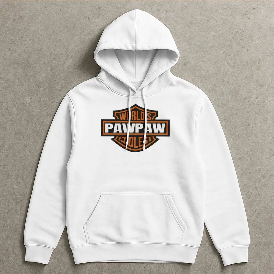 Worlds Coolest Pawpaw Hoodie | Vintage Biker Shield Graphic | Premium Cotton Blend | Funny Grandpa Birthday Gift From Grandkids