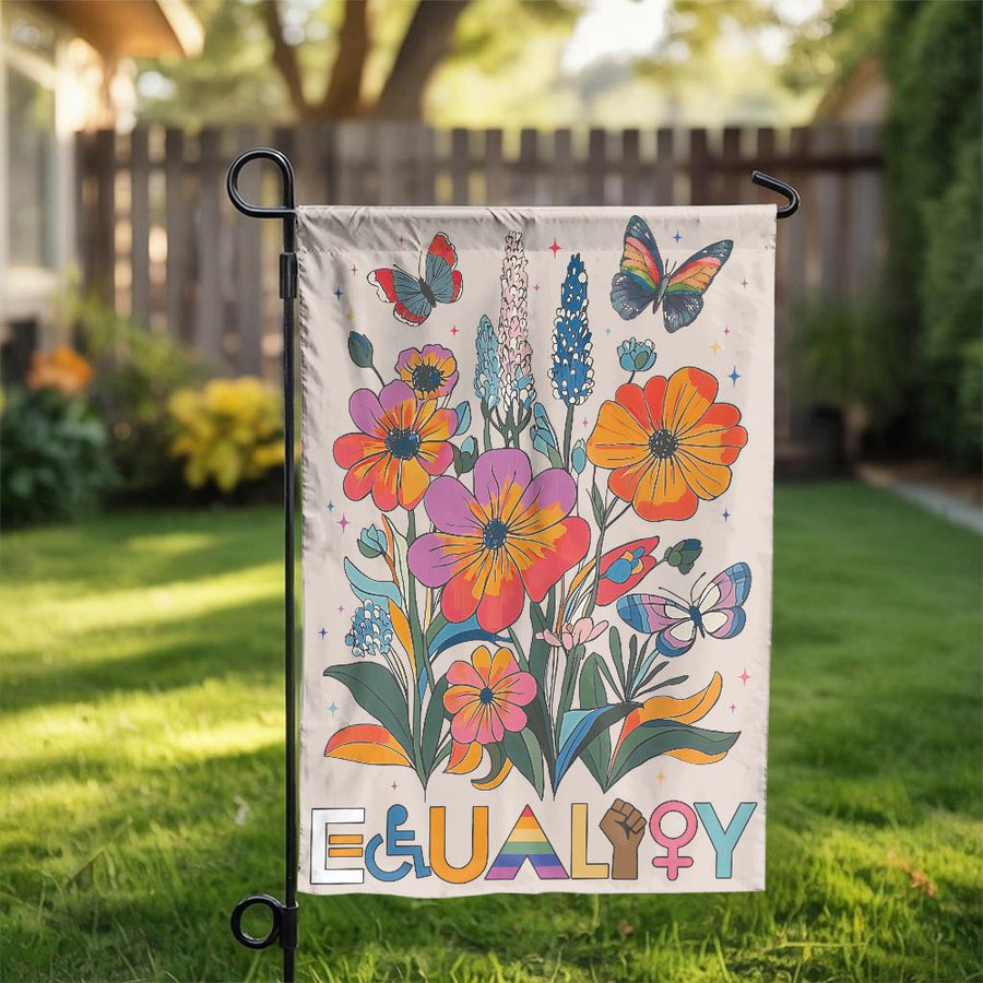 Equality Garden Flag | Vibrant Floral Butterflies Diversity Pride Design | Premium Weather-Resistant Polyester | Inclusive Yard Decor Gift