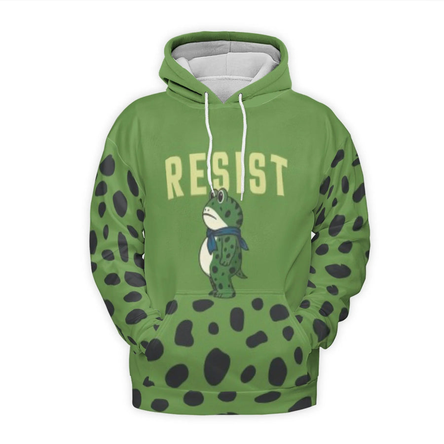 Resist Frog Hoodie | Cute Animal Graphic Print | Premium Brushed Fleece Polyester | Unisex Casual Streetwear Gift for Nature Lovers