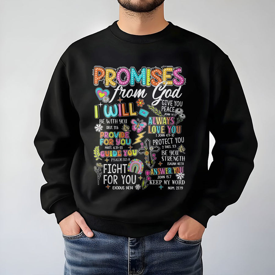 Promises From God Christian Sweatshirt | Bible Verse Faith Typography | Soft Cotton Blend Unisex Pullover | Religious Gift for Women and Men