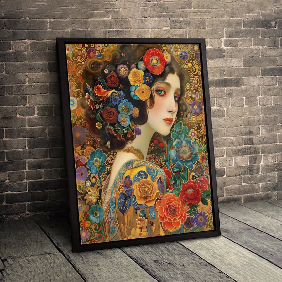 Art Nouveau Woman Canvas Print | Bohemian Floral Portrait Wall Art | Premium Gallery-Quality Decor | Gift for Her Home Aesthetic