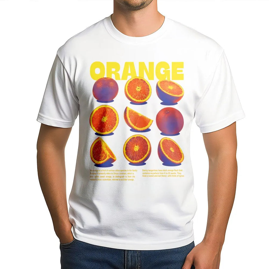 Orange Fruit Botanical T-Shirt | Retro Citrus Infographic Graphic Tee | Premium Cotton Streetwear | Unique Foodie Gift For Fruit Lovers