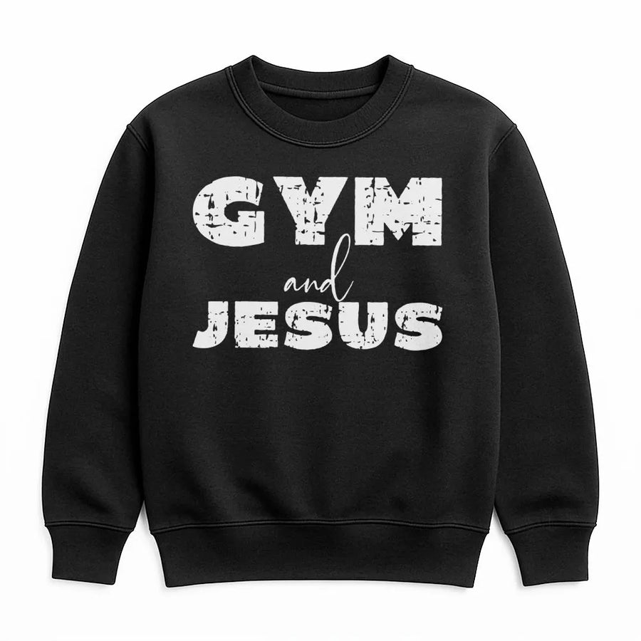 Gym and Jesus Sweatshirt | Distressed Faith Fitness Apparel | Premium Cotton Blend Crewneck | Inspirational Christian Workout Gift for Him and Her