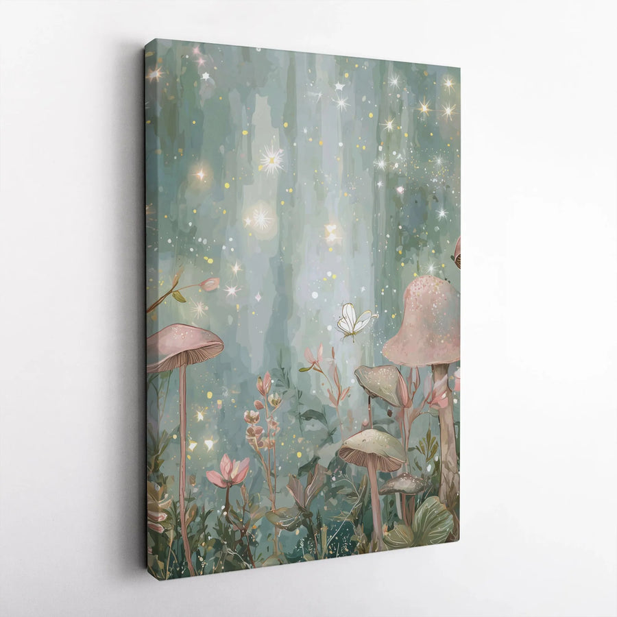 Enchanted Mushroom Forest Vertical Canvas | Whimsical Fairycore Pastel Art | Premium Fade-Resistant 1.25” Thick Print | Dreamy Cottagecore Bedroom Decor Gift