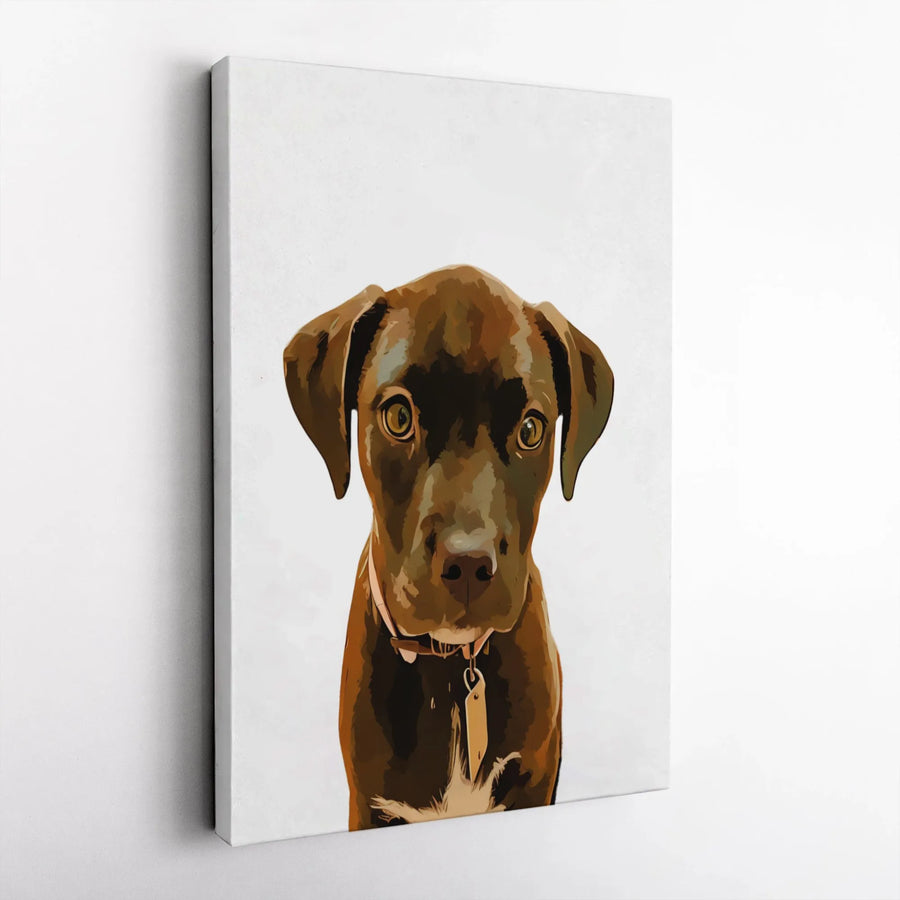 Brown Puppy Dog Canvas Art | Stylized Digital Pet Portrait | 1.25 Inch Premium Gallery Wrap | Cute Animal Wall Decor Gift for Dog Lovers