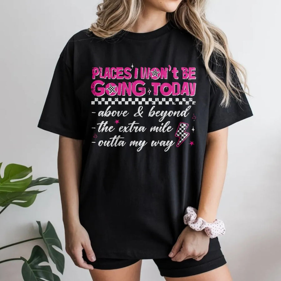 Funny Sarcastic T-Shirt | Retro Checkerboard 'Going Today' Quote | Premium Soft Cotton | Edgy Y2K Style Gift for Women