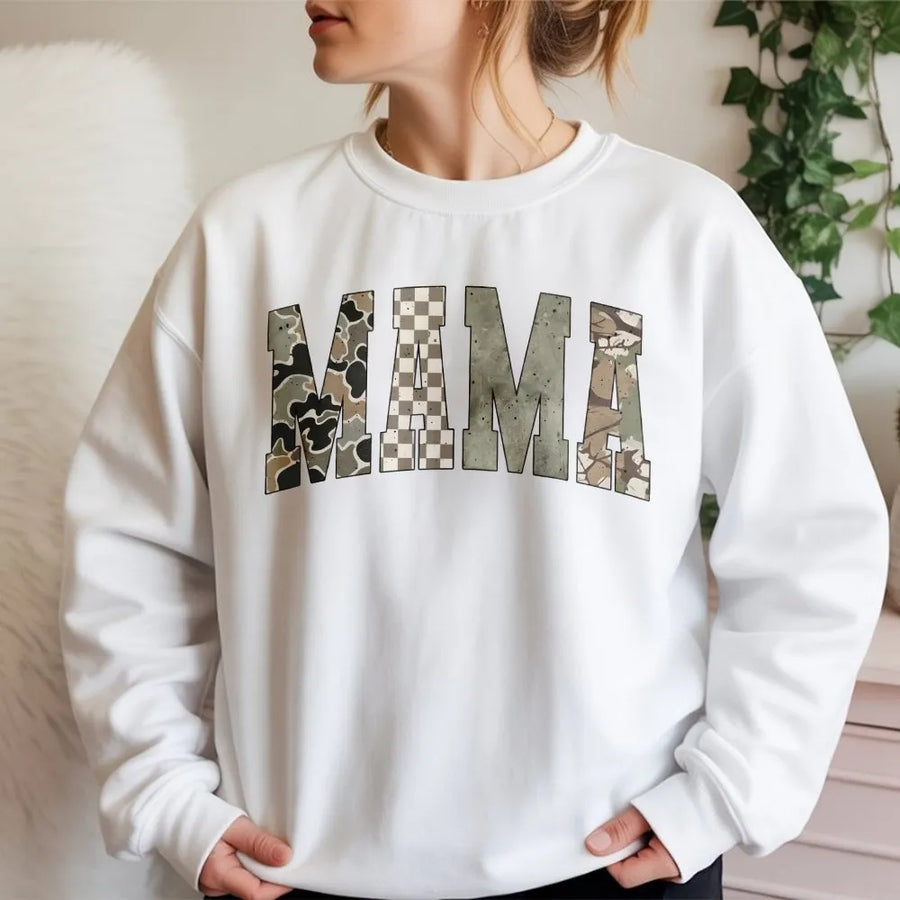 Mama Camo Sweatshirt | Western Mixed Camo Print Pullover | Soft Cotton Blend | Gift for Hunting Mom